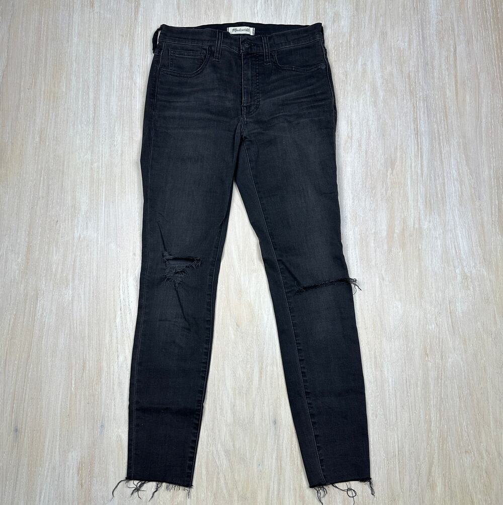 Madewell Black 9" Mid Rise Skinny Black Sea Denim Dark Wash Stretch Jeans 27